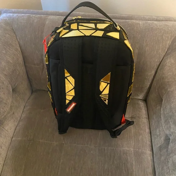 Sprayground Black and Gold Handmade Mirror Burst Super Exclusive Mosaic Backpack